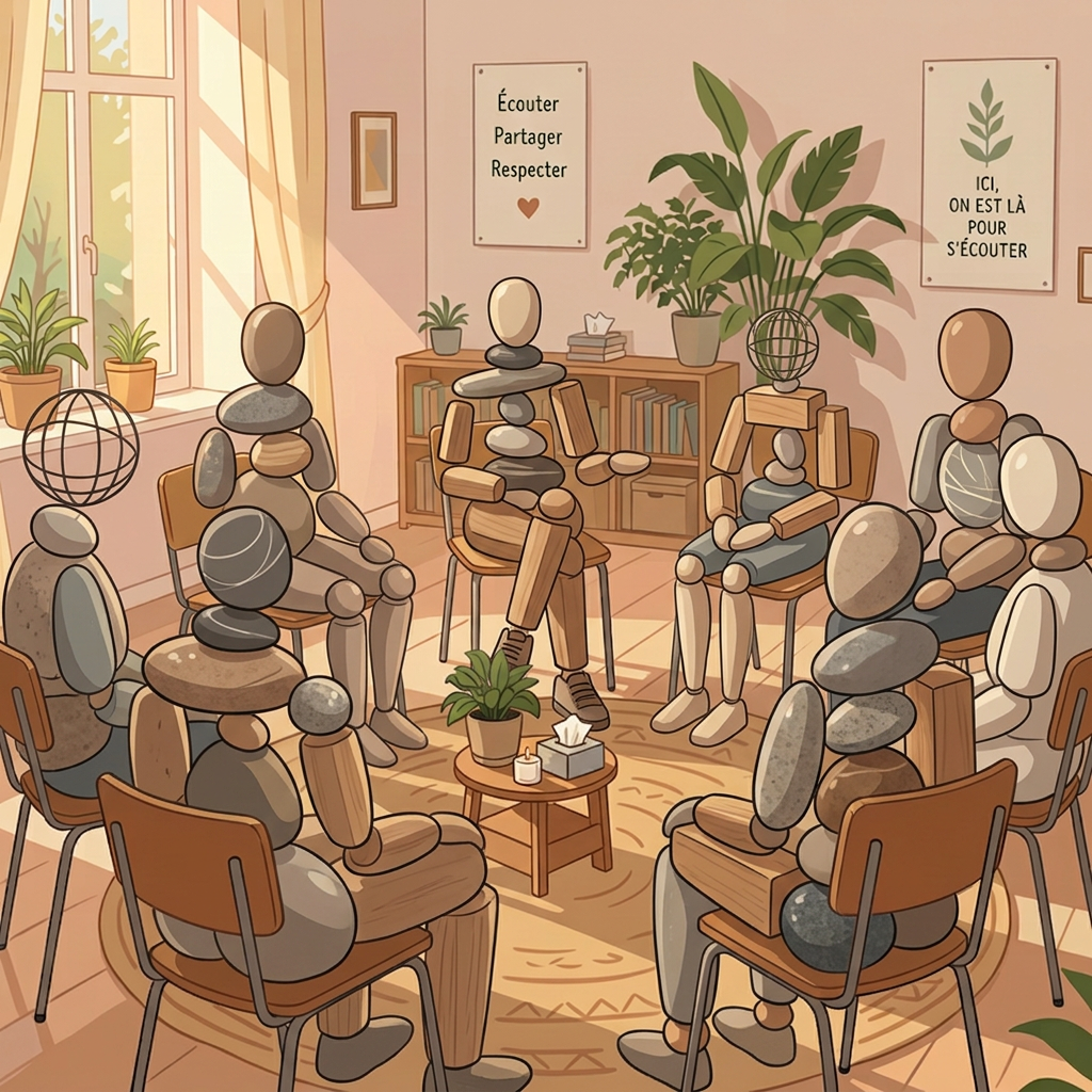 Illustration d’un groupe de parole réuni en cercle